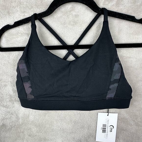 Zyia Sports Bra Womens Medium Black Camo Reflective Brilliant Unpadded NEW Gym - Picture 1 of 12